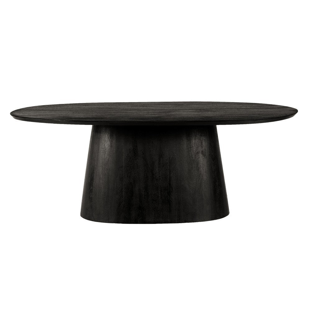 Jano Dining Table 79 Inch Oblong Top with Tapered Pedestal Base Sandblasted Black Mango Wood By The Urban Port UPT-326513