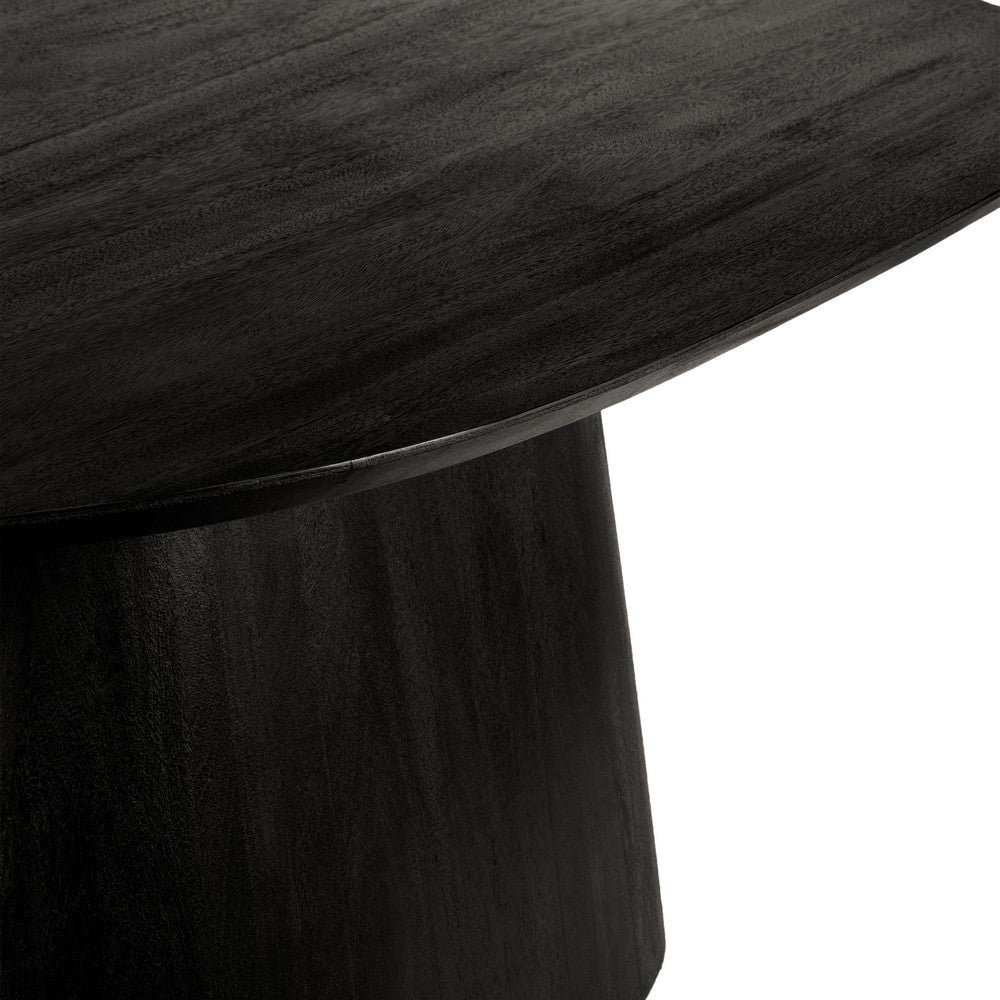 Jano Dining Table 79 Inch Oblong Top with Tapered Pedestal Base Sandblasted Black Mango Wood By The Urban Port UPT-326513