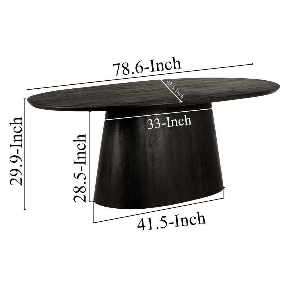 Jano Dining Table 79 Inch Oblong Top with Tapered Pedestal Base Sandblasted Black Mango Wood By The Urban Port UPT-326513