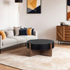 Naufe Coffee Table 41 Inch Round Matte Black Top Brown Cross Panel Legs Mango Wood Frame By The Urban Port UPT-326515