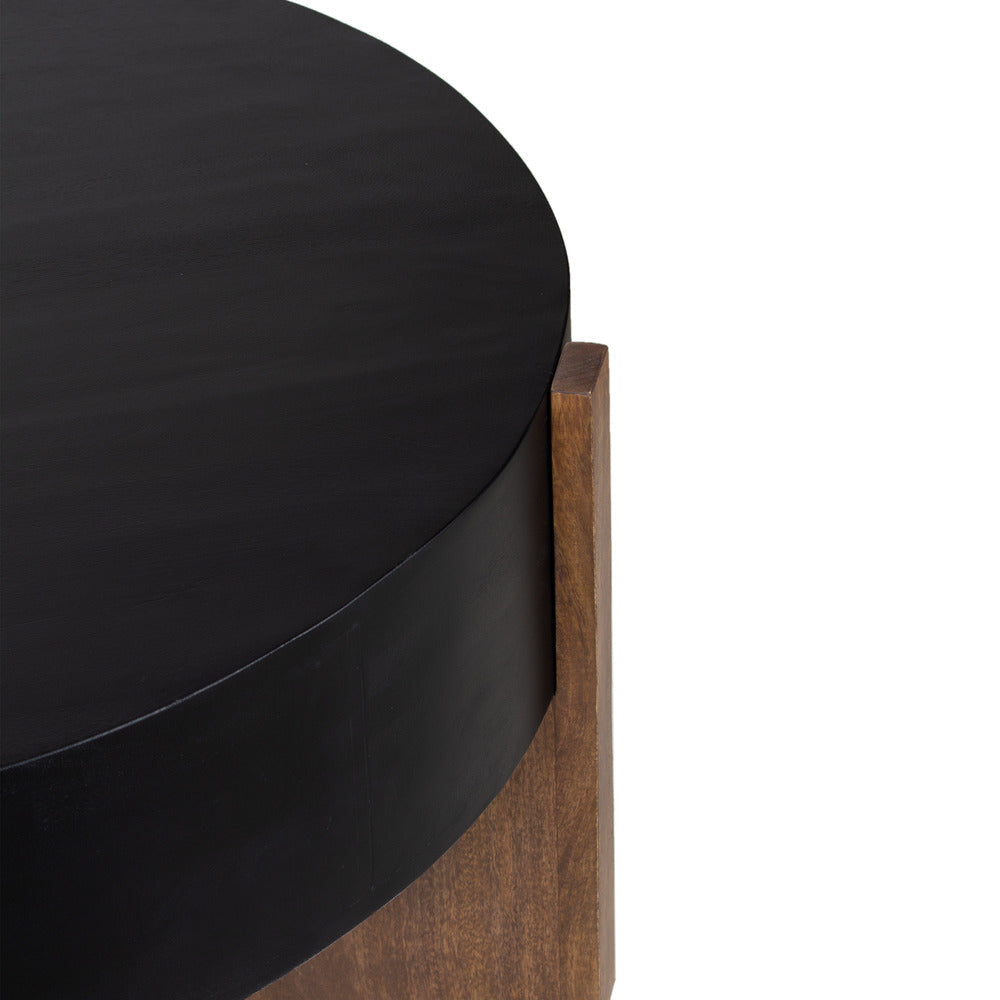 Naufe Coffee Table 41 Inch Round Matte Black Top Brown Cross Panel Legs Mango Wood Frame By The Urban Port UPT-326515