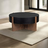 Naufe Coffee Table 41 Inch Round Matte Black Top Brown Cross Panel Legs Mango Wood Frame By The Urban Port UPT-326515
