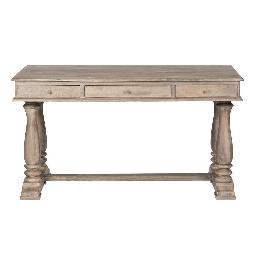 Aurice Writing Desk with Classic Turned Legs 59 Inch Farmhouse Antique Graywash Mango Wood By The Urban Port UPT-326516