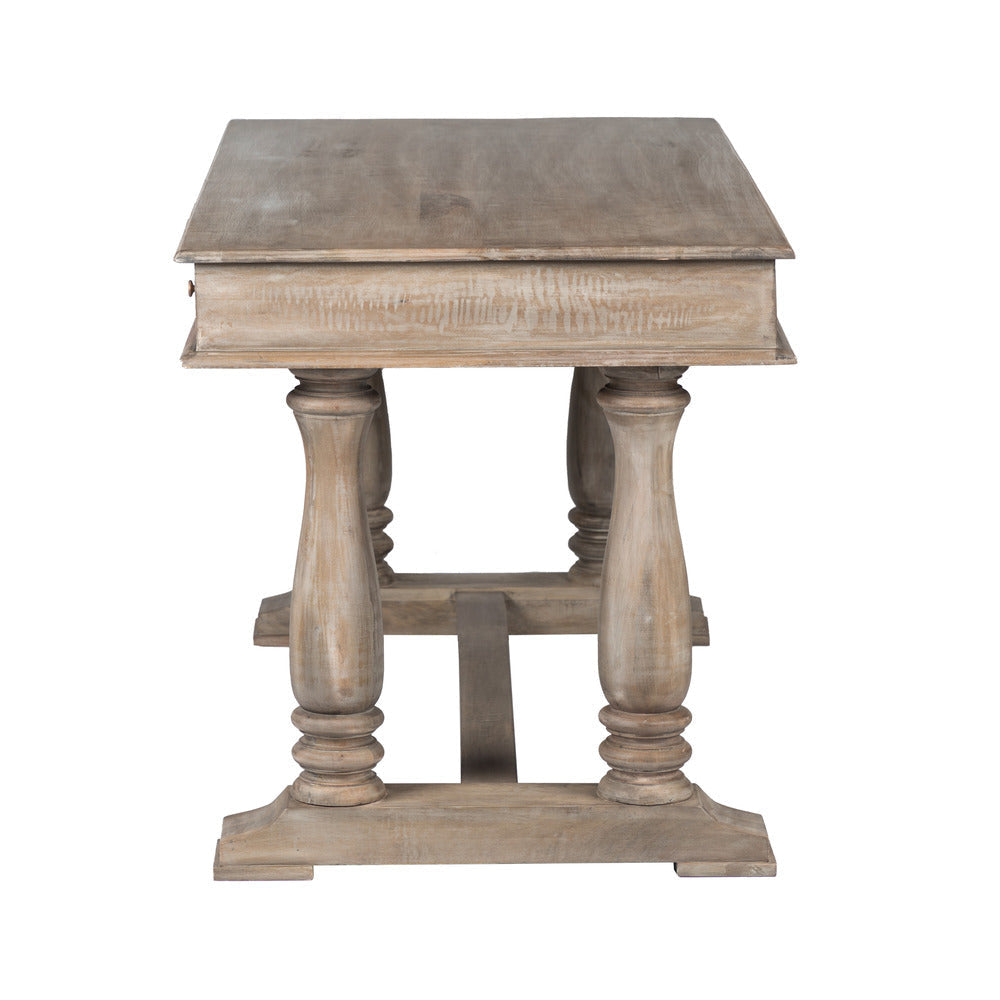 Aurice Writing Desk with Classic Turned Legs 59 Inch Farmhouse Antique Graywash Mango Wood By The Urban Port UPT-326516