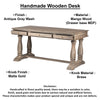Aurice Writing Desk with Classic Turned Legs 59 Inch Farmhouse Antique Graywash Mango Wood By The Urban Port UPT-326516