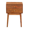 Nali Bedside Nightstand Table 2 Drawers Natural Brown Mango Wood Brass Knobs By The Urban Port