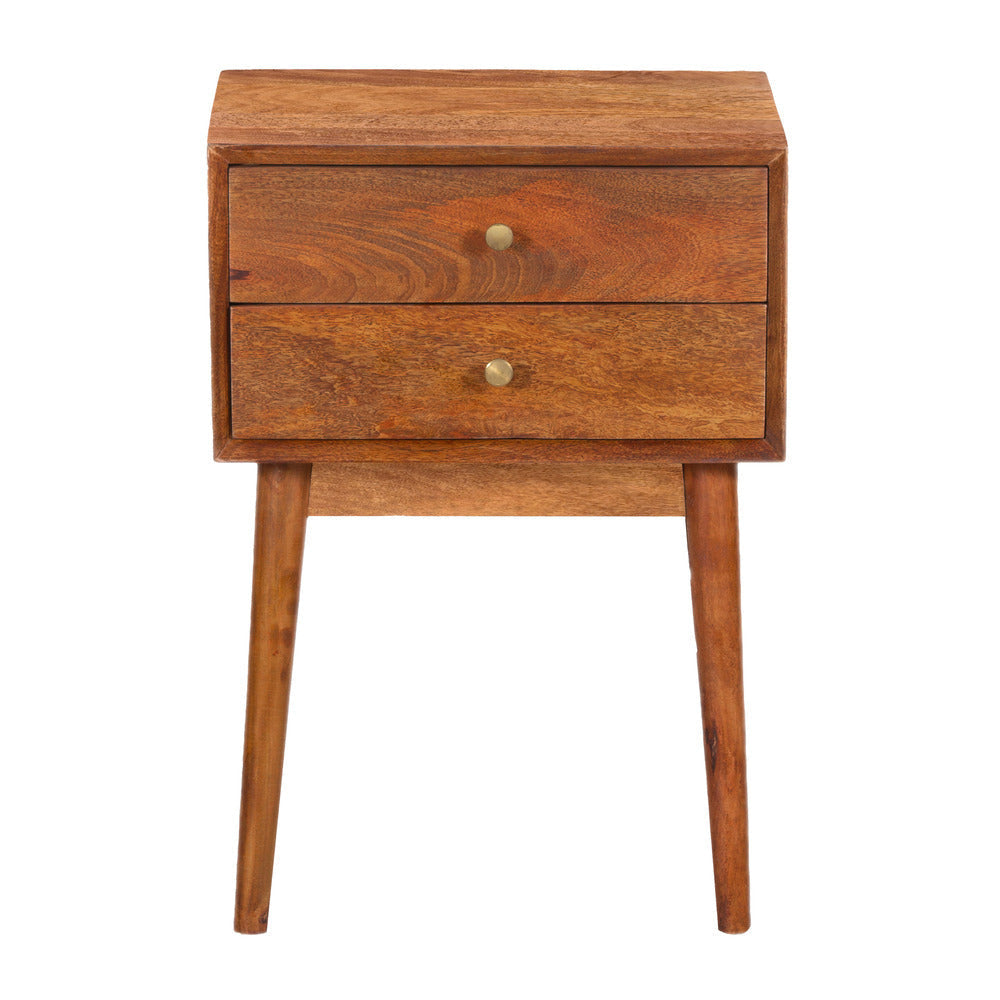 Nali Bedside Nightstand Table 2 Drawers Natural Brown Mango Wood Brass Knobs By The Urban Port