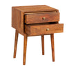 Nali Bedside Nightstand Table 2 Drawers Natural Brown Mango Wood Brass Knobs By The Urban Port
