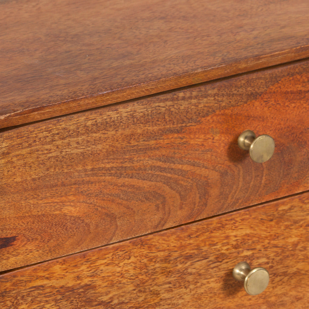 Nali Bedside Nightstand Table 2 Drawers Natural Brown Mango Wood Brass Knobs By The Urban Port