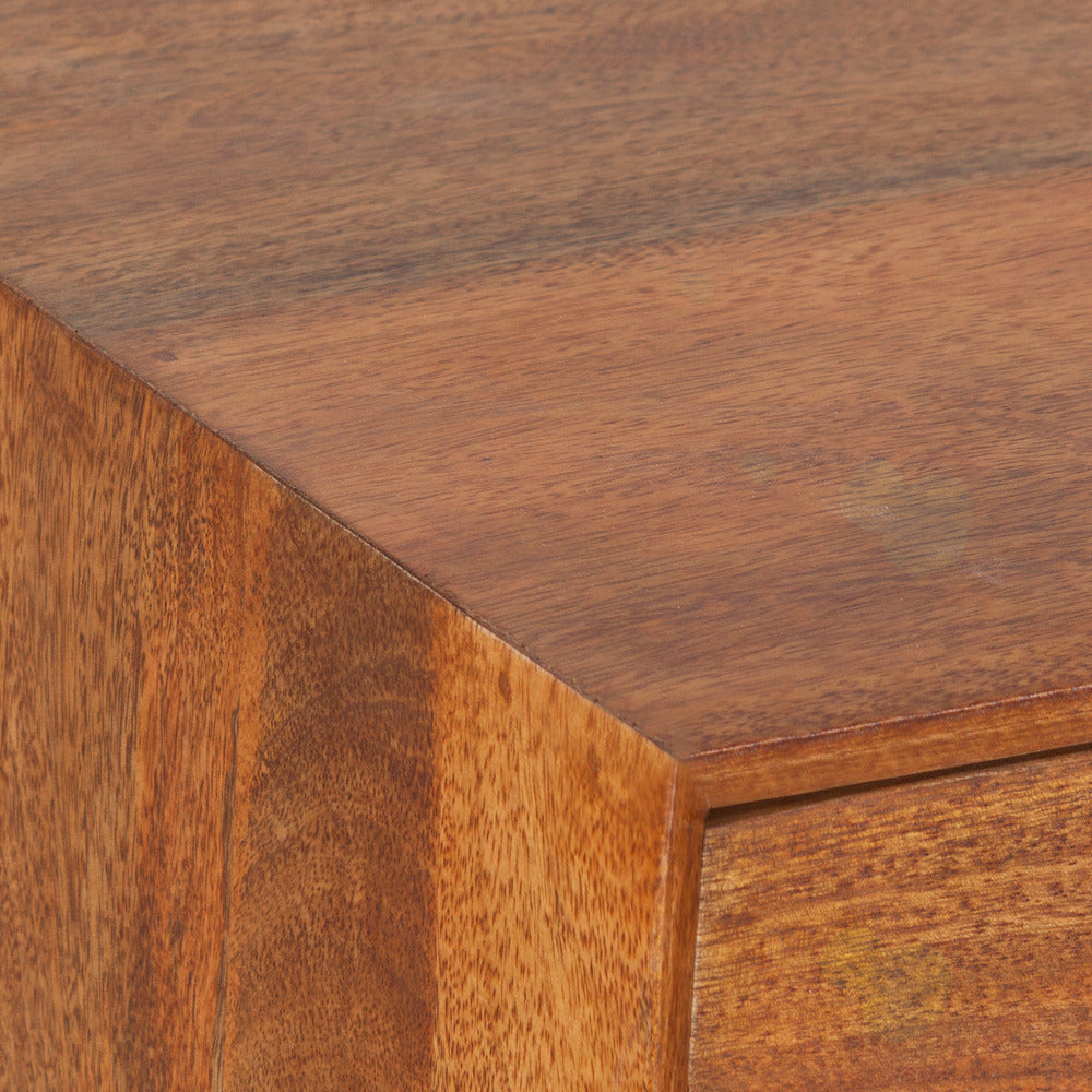 Nali Bedside Nightstand Table 2 Drawers Natural Brown Mango Wood Brass Knobs By The Urban Port
