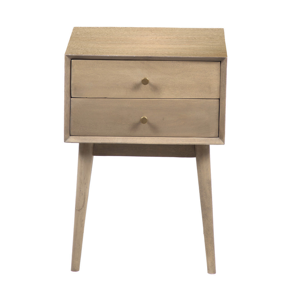 Nali Bedside Nightstand Table 2 Drawers Sandblasted Washed Ash White Mango Wood Brass Knobs By The Urban Port