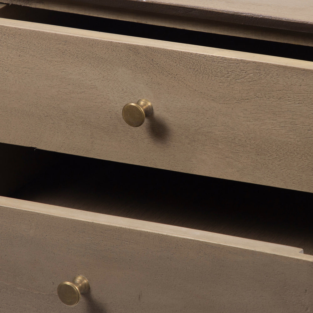 Nali Bedside Nightstand Table 2 Drawers Sandblasted Washed Ash White Mango Wood Brass Knobs By The Urban Port
