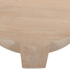 Joana Coffee Table 35 Inch Round Drum Shape with 3 Legs Sandblasted Natural Brown Mango Wood By The Urban Port UPT-326653