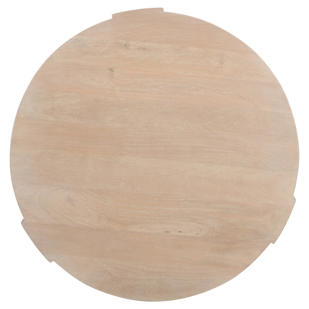 Joana Coffee Table 35 Inch Round Drum Shape with 3 Legs Sandblasted Natural Brown Mango Wood By The Urban Port UPT-326653