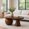 Leeds Coffee Table | 38" Handmade Walnut Brown Mango Wood Oval Top | Round Ball and Cone Base By The Urban Port