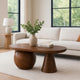 Leeds Coffee Table | 38" Handmade Walnut Brown Mango Wood Oval Top | Round Ball and Cone Base By The Urban Port