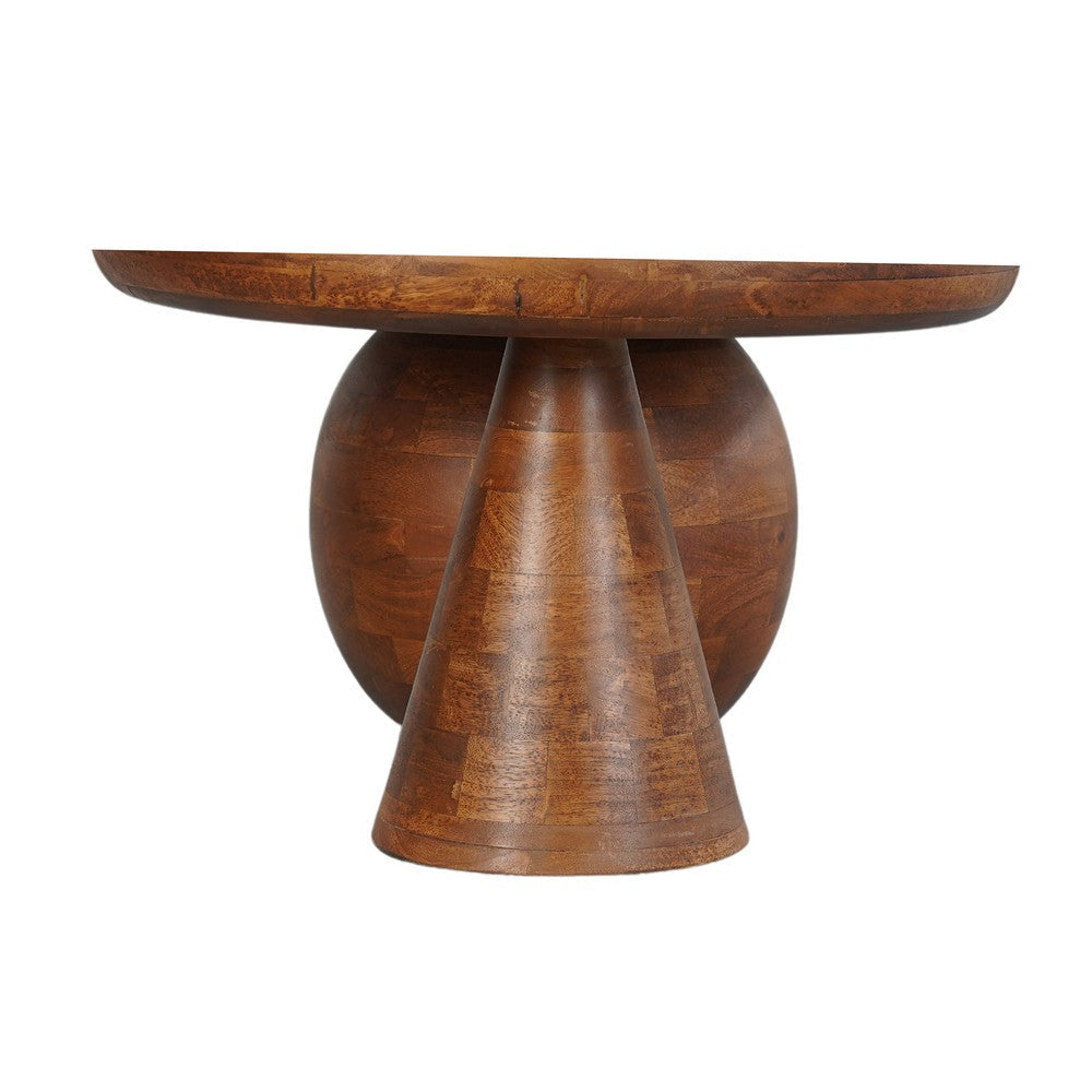 Leeds Coffee Table | 38’’ Handmade Walnut Brown Mango Wood Oval Top | Round Ball and Cone Base By The Urban Port UPT-326715