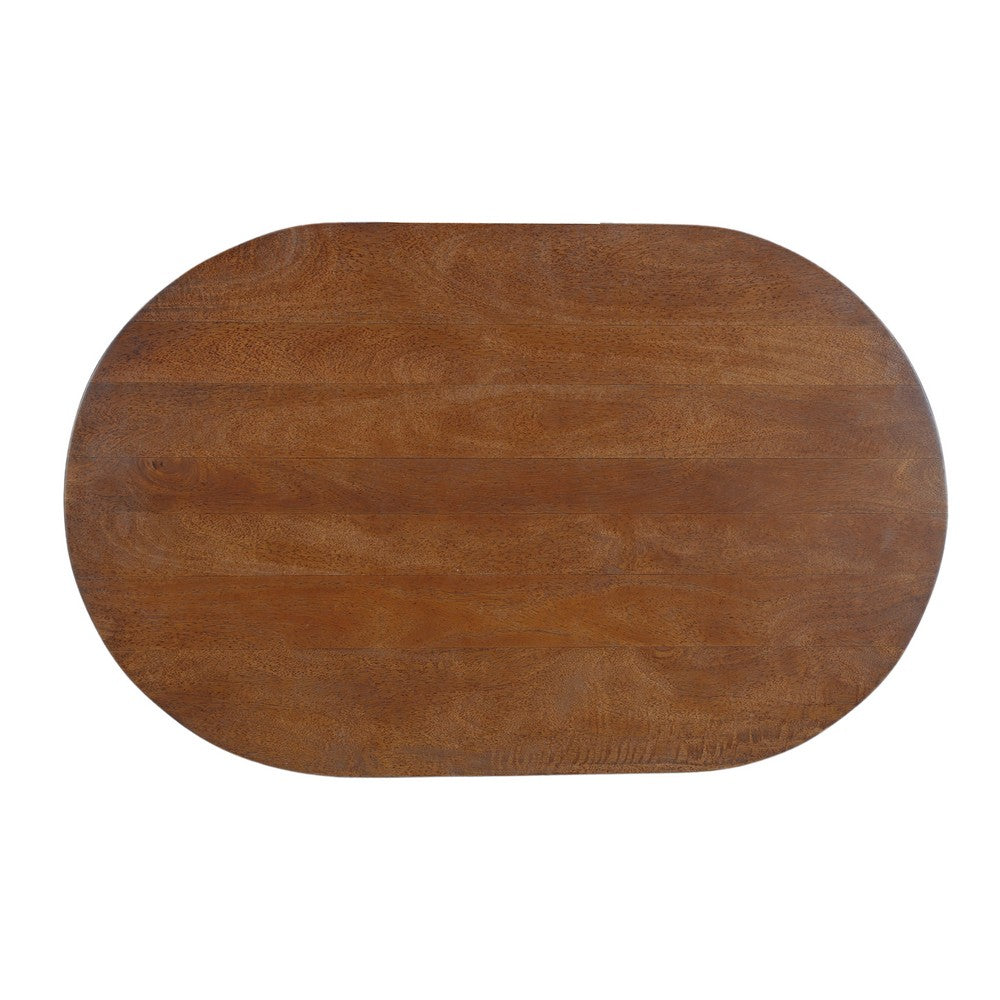 Leeds Coffee Table | 38" Handmade Walnut Brown Mango Wood Oval Top | Round Ball and Cone Base By The Urban Port
