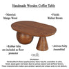 Leeds Coffee Table | 38" Handmade Walnut Brown Mango Wood Oval Top | Round Ball and Cone Base By The Urban Port