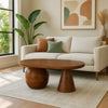 Leeds Coffee Table | 38" Handmade Walnut Brown Mango Wood Oval Top | Round Ball and Cone Base By The Urban Port