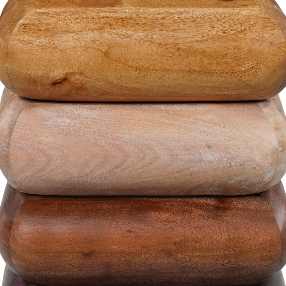 Zyra 18 Inch Side End Table Sculptural Stacked Design Mango and Acacia Wood Artisanship Brown By The Urban Port