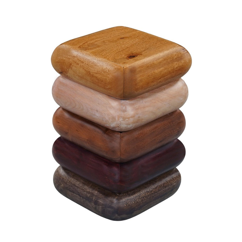 Zyra 18 Inch Side End Table Sculptural Stacked Design Mango and Acacia Wood Artisanship Brown By The Urban Port
