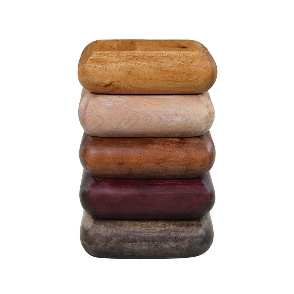 Zyra 18 Inch Side End Table Sculptural Stacked Design Mango and Acacia Wood Artisanship Brown By The Urban Port