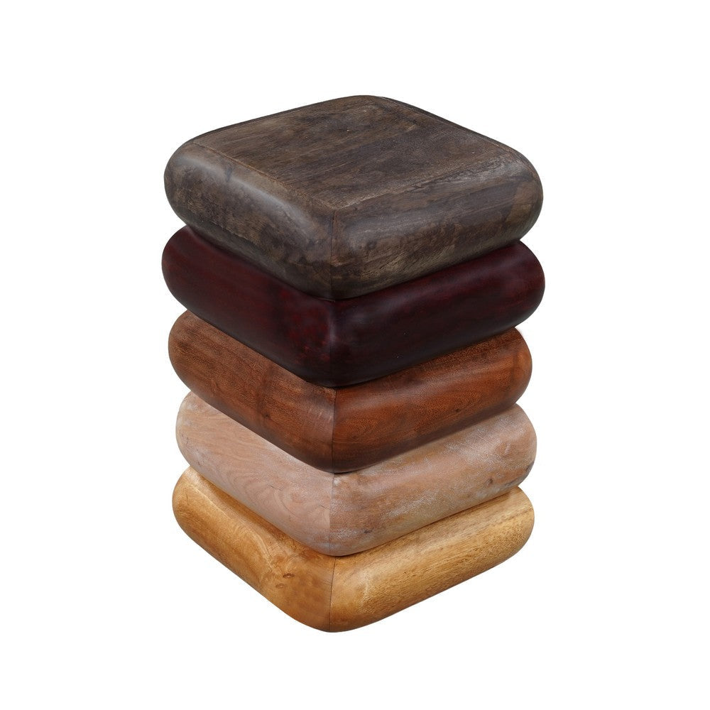 Zyra 18 Inch Side End Table Sculptural Stacked Design Mango and Acacia Wood Artisanship Brown By The Urban Port