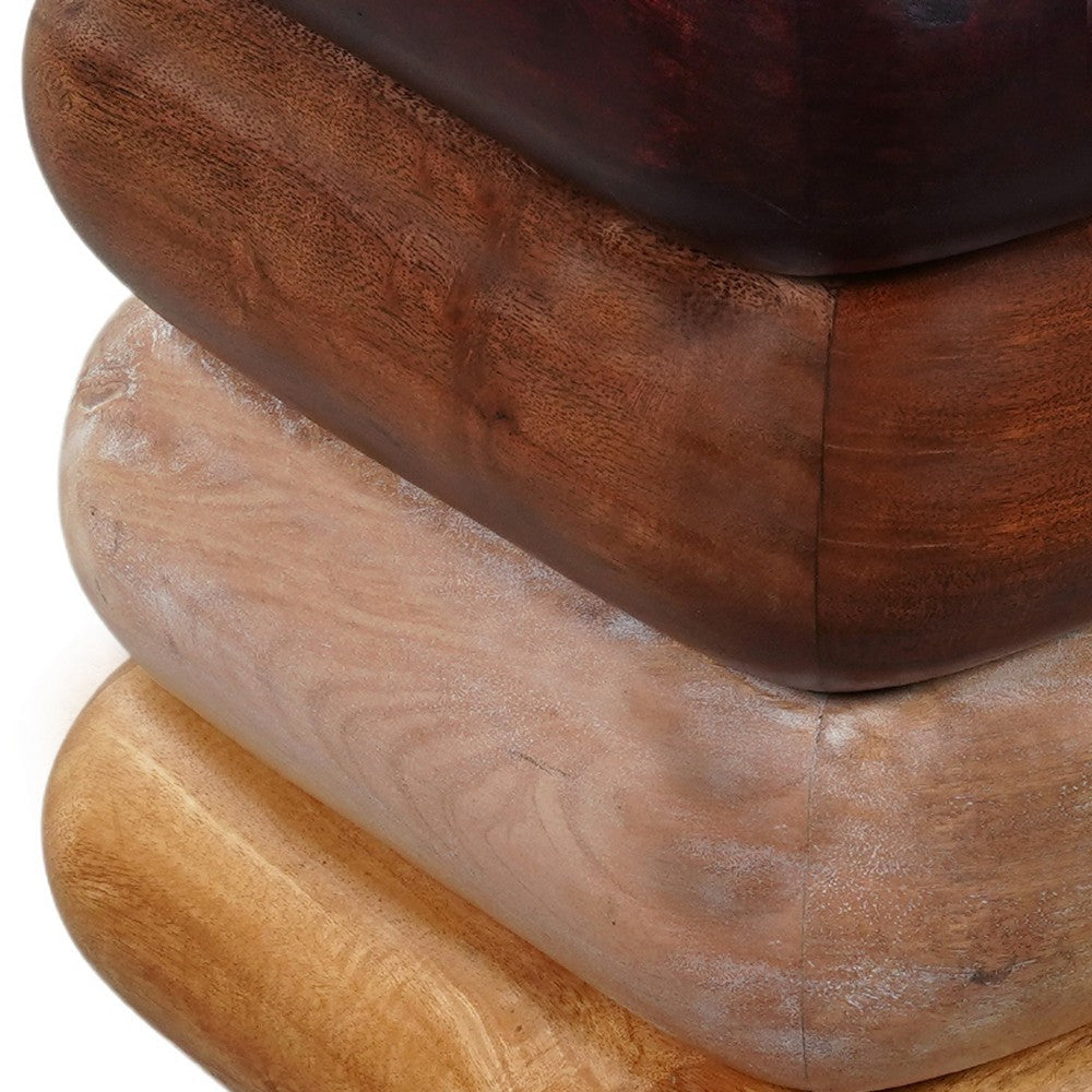 Zyra 18 Inch Side End Table Sculptural Stacked Design Mango and Acacia Wood Artisanship Brown By The Urban Port