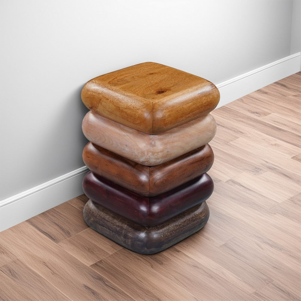 Zyra 18 Inch Side End Table Sculptural Stacked Design Mango and Acacia Wood Artisanship Brown By The Urban Port