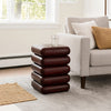 Zyra 18" Side End Table | Sculptural Stacked Design |  Dark Cherry Brown Acacia Wood By The Urban Port