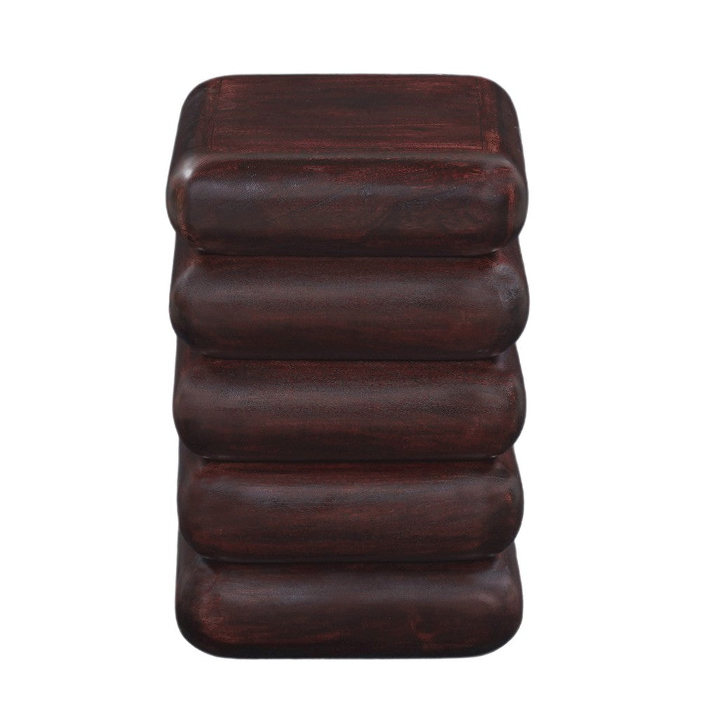 Zyra 18" Side End Table | Sculptural Stacked Design |  Dark Cherry Brown Acacia Wood By The Urban Port