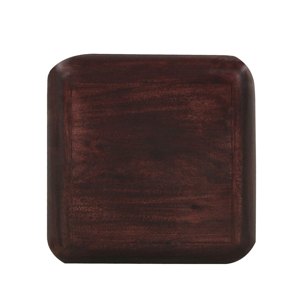 Zyra 18" Side End Table | Sculptural Stacked Design |  Dark Cherry Brown Acacia Wood By The Urban Port