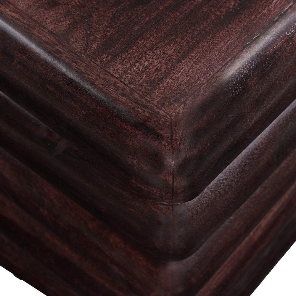 Zyra 18" Side End Table | Sculptural Stacked Design |  Dark Cherry Brown Acacia Wood By The Urban Port