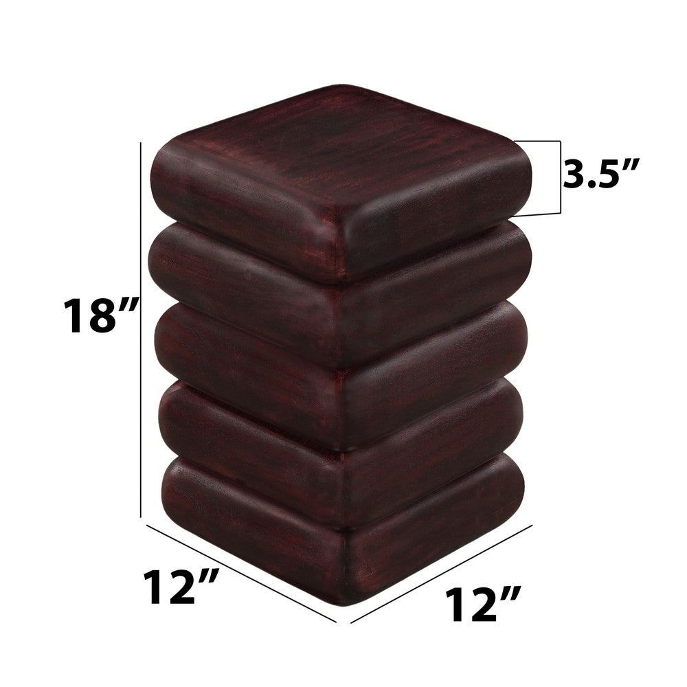 Zyra 18" Side End Table | Sculptural Stacked Design |  Dark Cherry Brown Acacia Wood By The Urban Port
