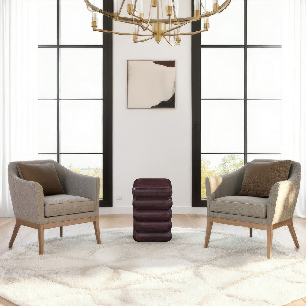 Zyra 18" Side End Table | Sculptural Stacked Design |  Dark Cherry Brown Acacia Wood By The Urban Port