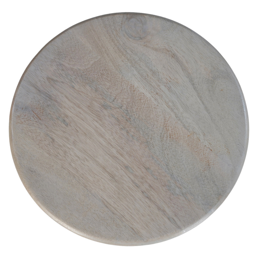 Tia 12 Inch Round Side End Table Turned Pedestal Base Beige Mango Wood in Natural Brown Finish By The Urban Port UPT-326718