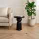 Tia 12 Inch Round Side End Table with Turned Pedestal Base, Mango Wood in Matte Black Finish By The Urban Port