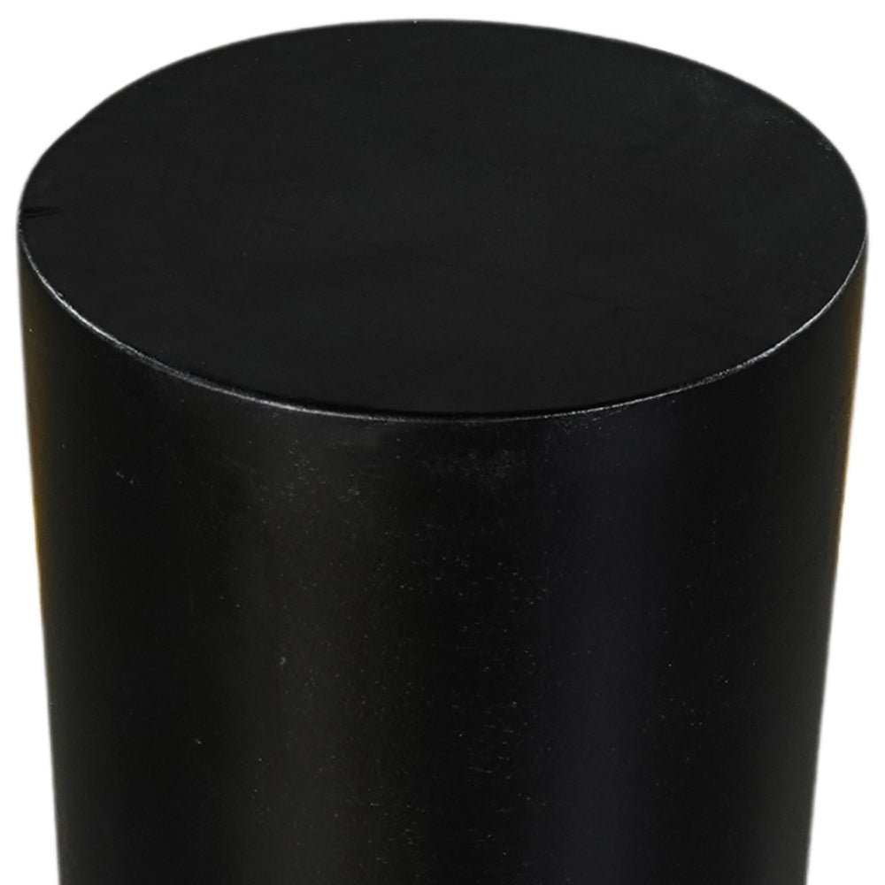 Tia 12 Inch Round Side End Table with Turned Pedestal Base, Mango Wood in Matte Black Finish By The Urban Port