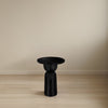 Tia 12 Inch Round Side End Table with Turned Pedestal Base, Mango Wood in Matte Black Finish By The Urban Port