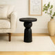 Tia 12 Inch Round Side End Table with Turned Pedestal Base, Mango Wood in Matte Black Finish By The Urban Port
