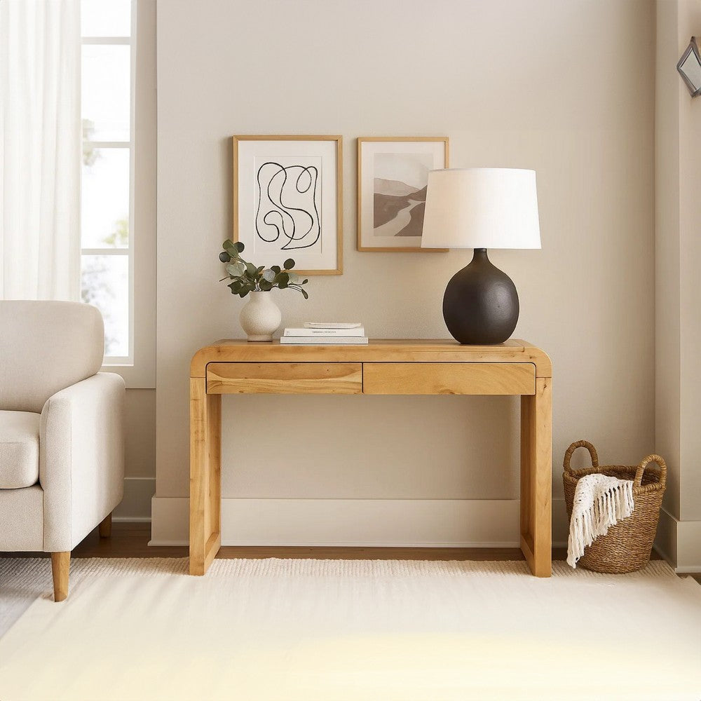 Arlow Console Table | 43" Wide Top | Handcrafted Natural Brown Acacia Wood | Dual Drawer Storage By The Urban Port