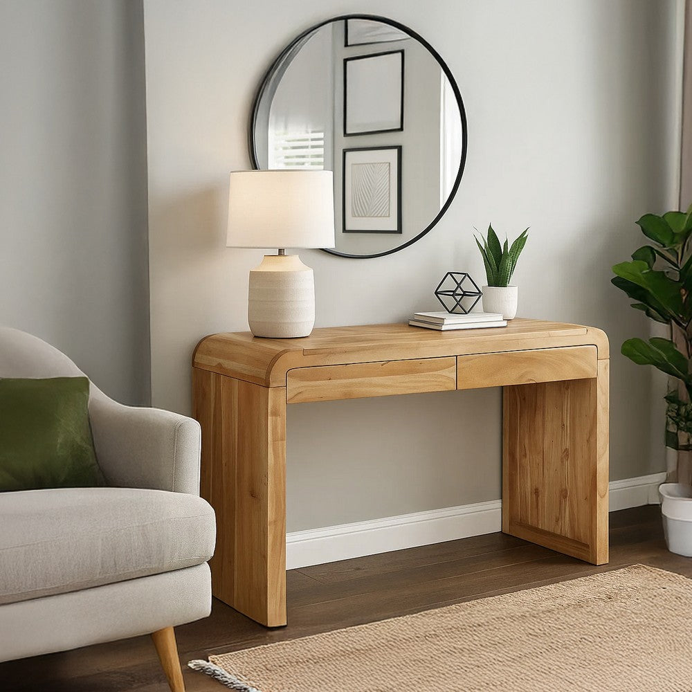 Arlow Console Table | 43" Wide Top | Handcrafted Natural Brown Acacia Wood | Dual Drawer Storage By The Urban Port