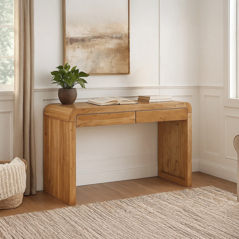 Arlow Console Table | 43" Wide Top | Handcrafted Natural Brown Acacia Wood | Dual Drawer Storage By The Urban Port