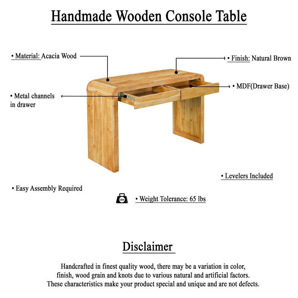Arlow Console Table | 43" Wide Top | Handcrafted Natural Brown Acacia Wood | Dual Drawer Storage By The Urban Port