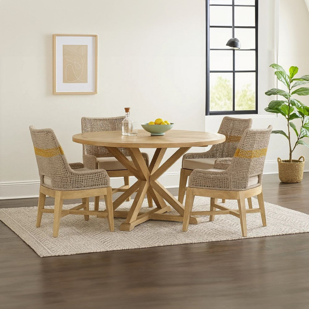 Avira Set of 2 Dining Chairs | Handcrafted Mango Wood | Cotton Rope Weaving | Beige Cushion By The Urban Port