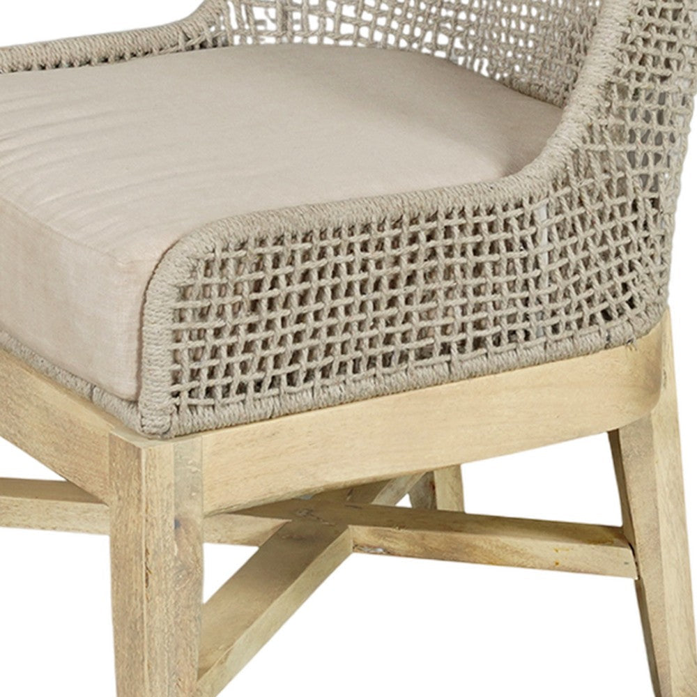 Avira Set of 2 Dining Chairs | Handcrafted Mango Wood | Cotton Rope Weaving | Beige Cushion By The Urban Port