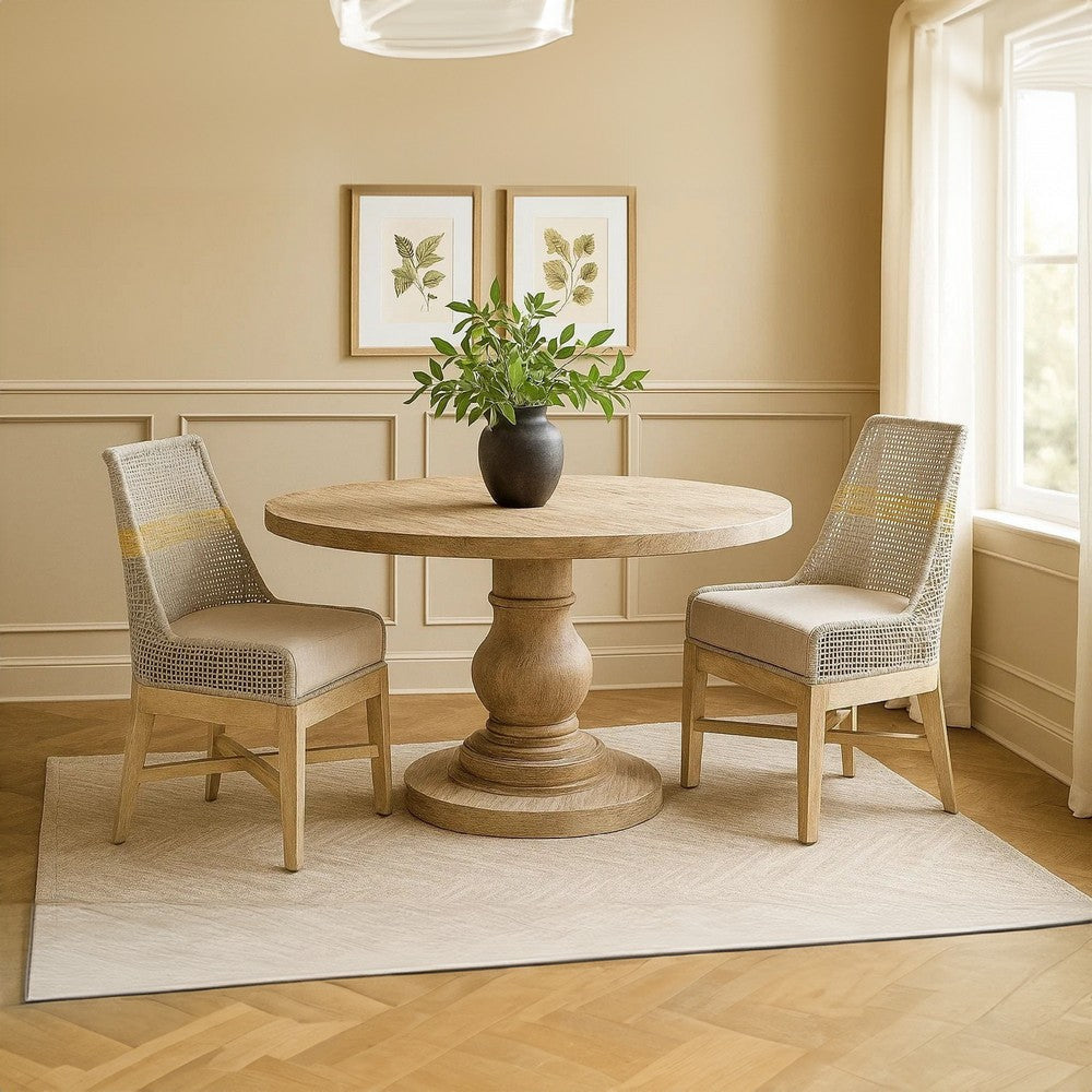 Avira Set of 2 Dining Chairs | Handcrafted Mango Wood | Cotton Rope Weaving | Beige Cushion By The Urban Port