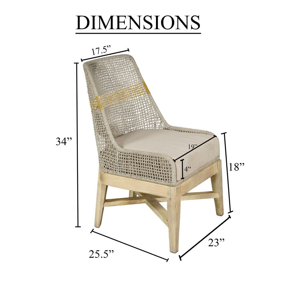 Avira Dining Chair | Handcrafted Mango Wood | Cotton Rope Weaving | Beige Cushion By The Urban Port