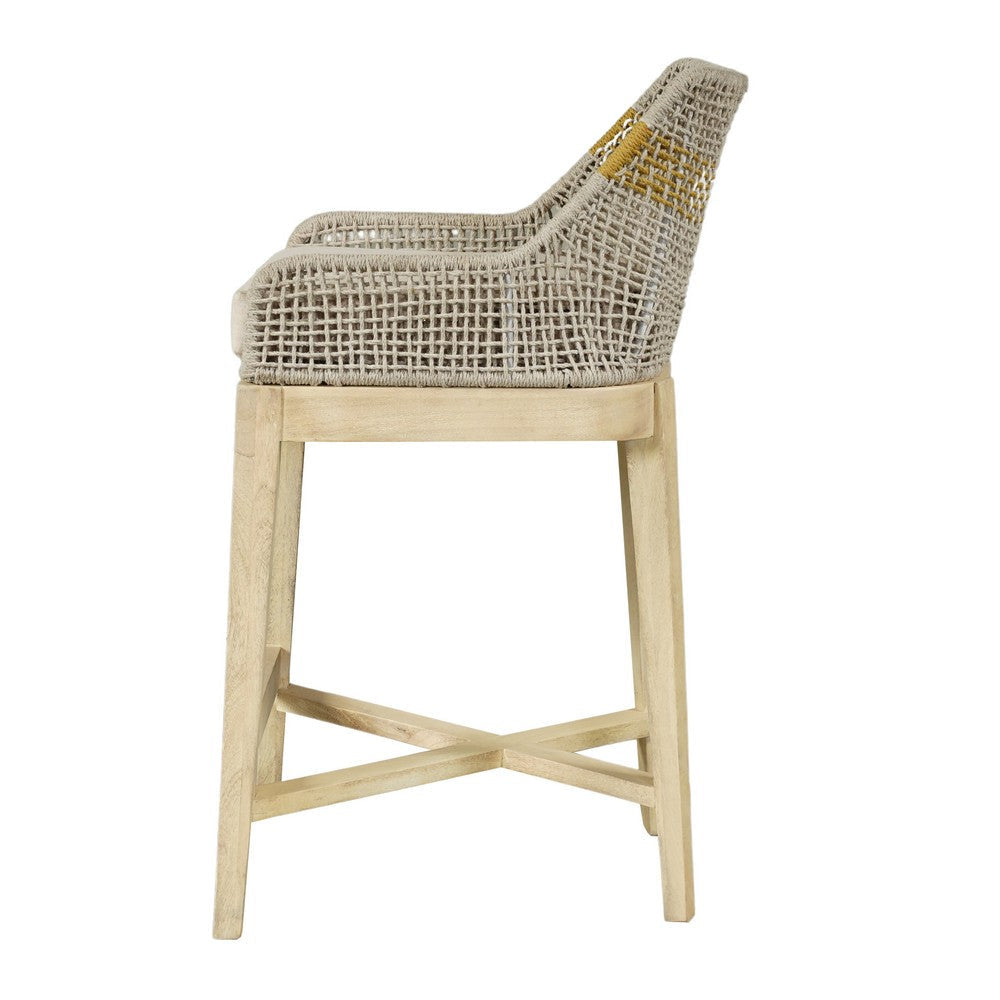 Avira 30 Inch Set of 2 Barstool Chairs | Handcrafted Mango Wood | Cotton Rope Weaving | Beige Cushion By The Urban Port